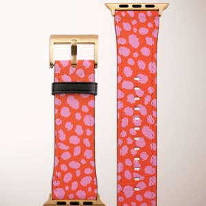 Bright Coral Cheetah Spots Apple Watch Strap, Statement Animal Polka Dots Band, Leopard Print, Vegan Leather Watch Band, 38mm 40mm 42mm 44mm