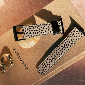 NewJoyStudio Apple Watch Strap Tan and Black Animal Dots Band Classy Dalmatian Cheetah Leopard Spots Vegan Leather Watch Band 38mm 40mm 42mm 44mm