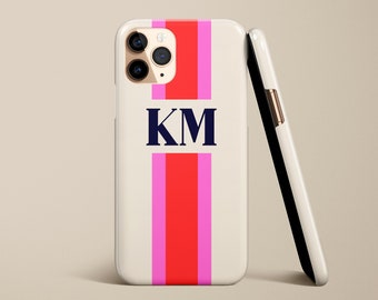 Monogram Initial Stripe iPhone Case Pink Red Personalized Name Custom iPhone 13 Case iPhone 12 Pro Max Case XS Max XR 7 Plus 8 Plus 11 Case