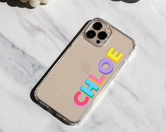 Custom Phone Case, Rainbow Drop Shadow Monogram Clear Case, Transparent iPhone 15 Pro Max, Colorful iPhone 14 Pro, iPhone 13 12 11 Case