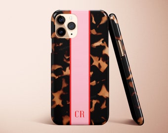 Custom Initial Monogram Phone Case Personalized Tortoise Pattern iPhone 14 Case iPhone 13 Pro Case iPhone 11 12 XS XR  Case