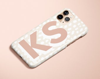 Personalised Dots Phone Case, Large Initials on Taupe Animal Spots iPhone Case, iPhone 6 7 8 Plus iPhone X XR XS Max iPhone 11 Pro Max Case