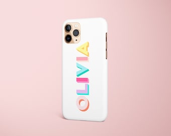 Personalized Name Phone Case, Custom Pastel Rainbow Drop Shadow Monogram on White Case, iPhone Case,  Case, Google Pixel Case