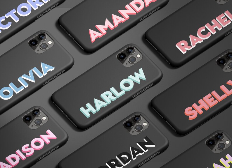 Side Monogram iPhone Case Personalised Name iPhone 11 Pro Max Case Custom Dropshadow iPhone 12 Case iPhone XS 8 7 Plus XR Samsung Galaxy