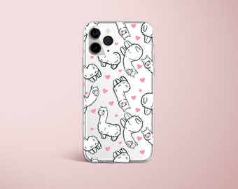 Llama Alpaca Pattern iPhone Case iPhone X XR XS Max iPhone 6 7 8 Plus iPhone 11 Pro Max Case Pink Cute Animal Hearts  Case