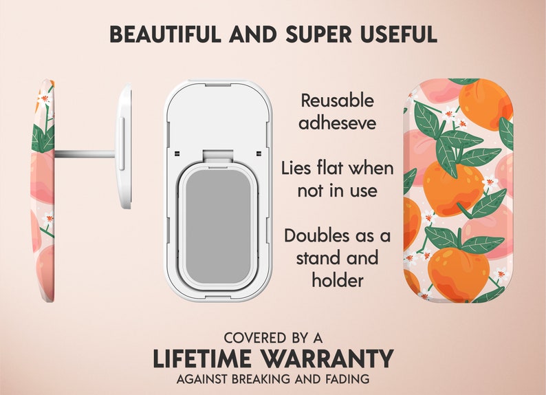 Pretty Pastel Summer Fruit Phone Stand Stick on Phone Grip Socket Universal Phone Ring Holder Peaches Finger Holder
