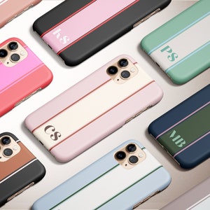 Stijlvolle streep telefoonhoesje, gepersonaliseerd klein monogram met initiaal, iPhone 17 hoesje iPhone 15 Pro Max hoesje iPhone 13, 14, 15, 16, 17 Pro/Pro Max