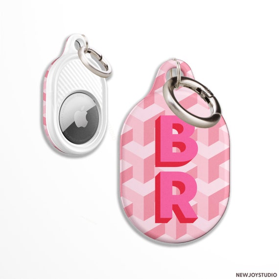 ピンクのApple AirTagケース、カラビナキーチェーン付き、キュートで