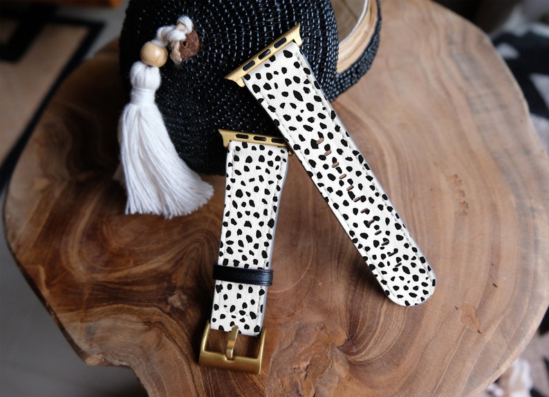 Apple Watch Strap, Black and White Animal Dots Band, Classy Dalmatian Cheetah Leopard Spots, Vegan Leather Watch Band, 38mm 40mm 42mm 44mm image 3