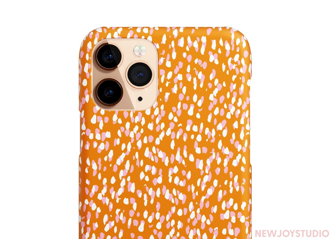 Pink & White Spots on Orange iPhone 14 Pro Max Case, Cute iPhone 13 Pro