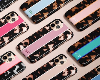 Tortoise Pattern Stripe Monogram Phone Case Personalized Initial iPhone 11 Case iPhone 11 Pro Case iPhone XS 8 7 Plus XR  Case