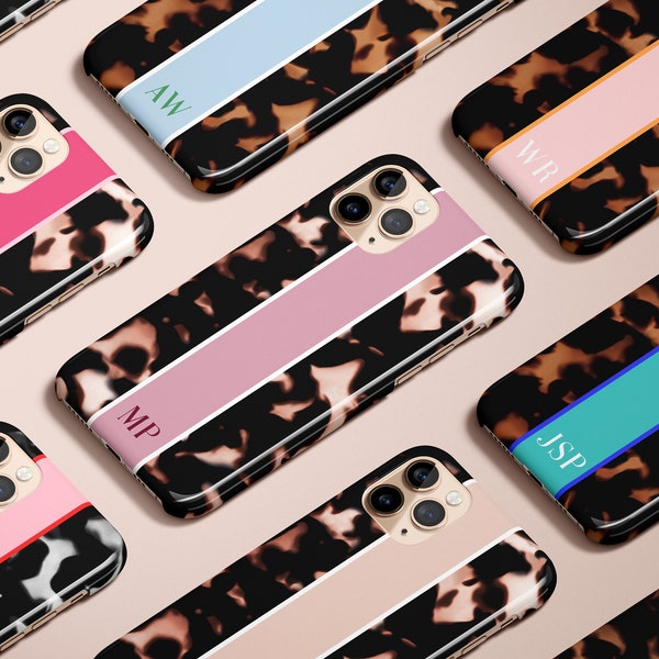 Tortoise Pattern Stripe Monogram Phone Case Personalized Initial iPhone 11 Case iPhone 11 Pro Case iPhone XS 8 7 Plus XR  Case