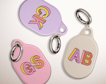 Custom Apple AirTag Case with Carabiner Keychain, Personalised Initial Colorful, Monogram Tracking Keychain, Bold Colorful Shadow Font