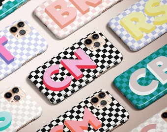 Checkerboard Large Initial iPhone Case iPhone 12 Case Custom iPhone 13 Pro Case iPhone 11 Case iPhone XS 8 7 Plus XR