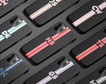 Monogram iPhone Case Stripe Dropshadow Monogram iPhone 12 Case Custom Initial Black iPhone 12 Pro Max Case iPhone 7 8 Plus XS Max XR Case