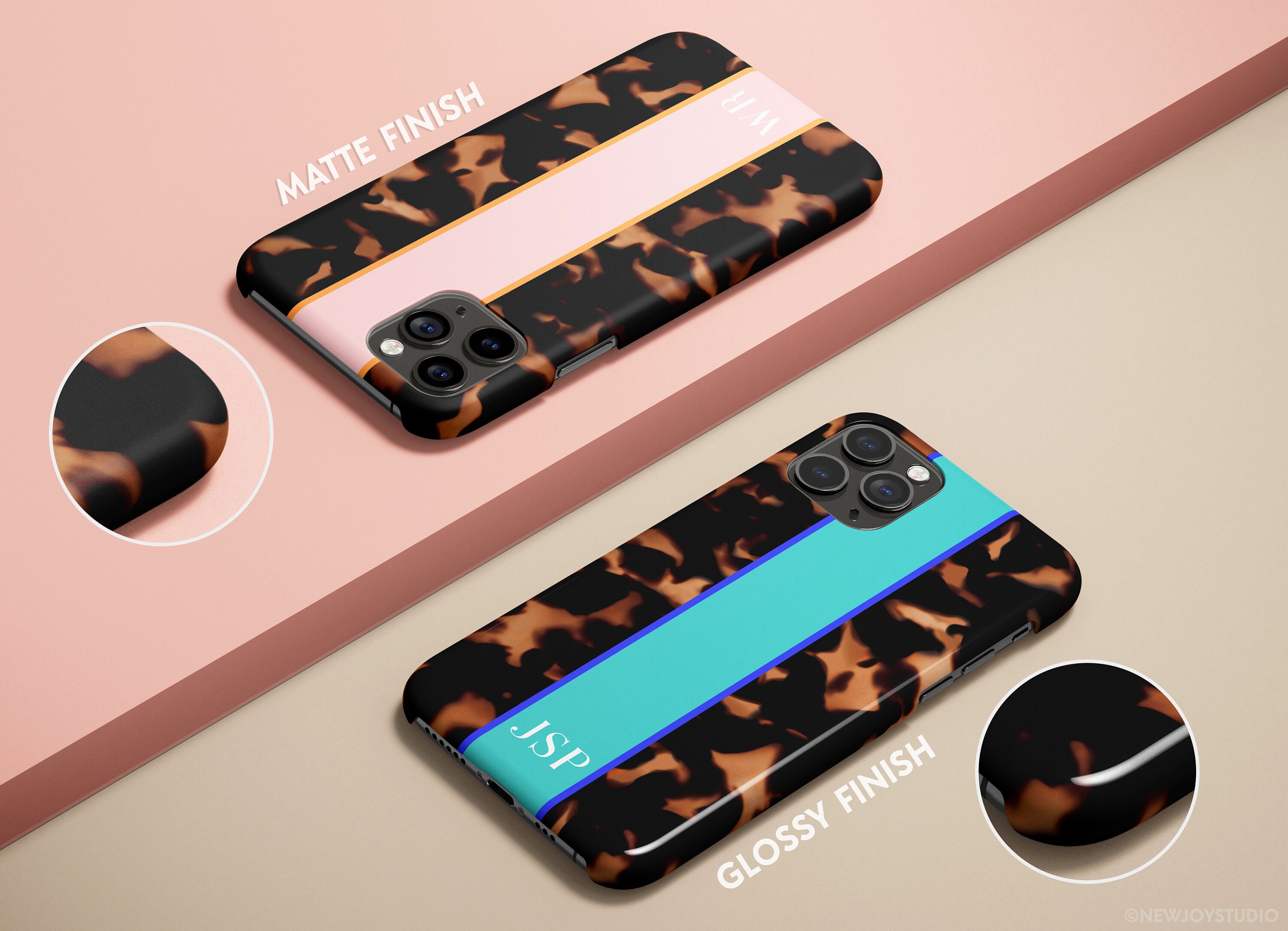 Classy Monogram Phone Case Personalized Tortoise Pattern Etsy