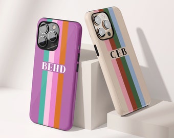 Spring Society Stripe iPhone Case, Colorful Custom Name iPhone Case, Personalized iPhone Cover, Custom Phone Case, Summer Monogram Case