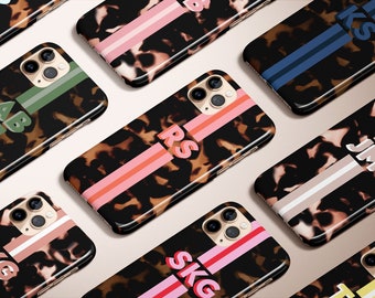 Monogram Tortoise iPhone Case, Personalized Stripe Initial