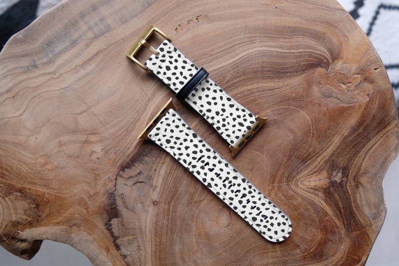 Apple Watch Strap, Black and White Animal Dots Band, Classy Dalmatian Cheetah Leopard Spots, Vegan Leather Watch Band, 38mm 40mm 42mm 44mm image 4