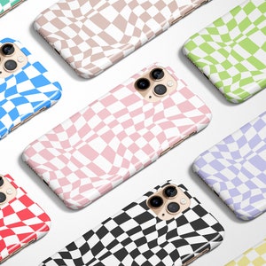 Wavy Checkerboard Pattern iPhone Case, Distorted Grid Tile Phone Case, Futurist Minimalist  Protective Case