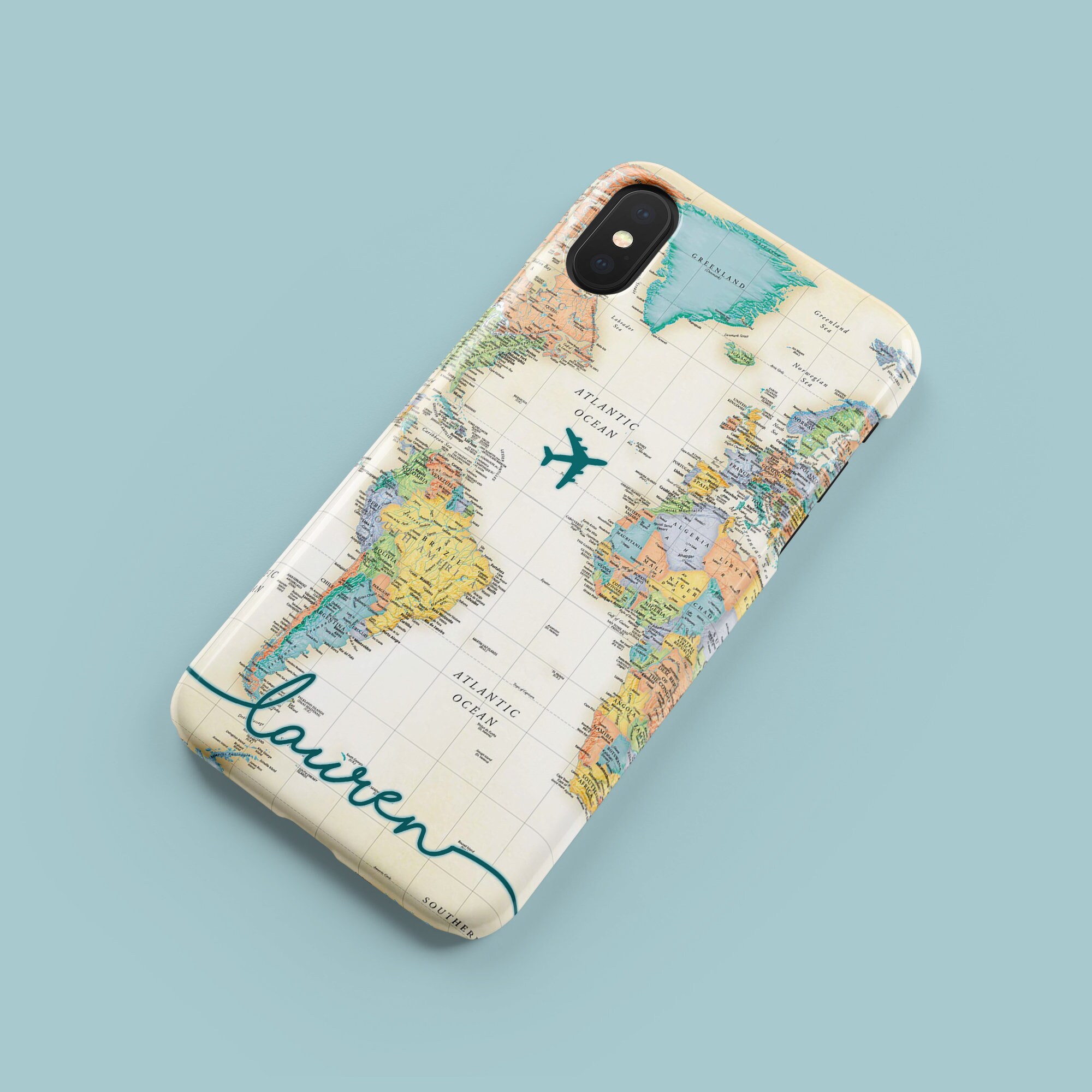 Ios Map Front Cover Personalized World Map iPhone Case, Travel Monogram Custom Name ...