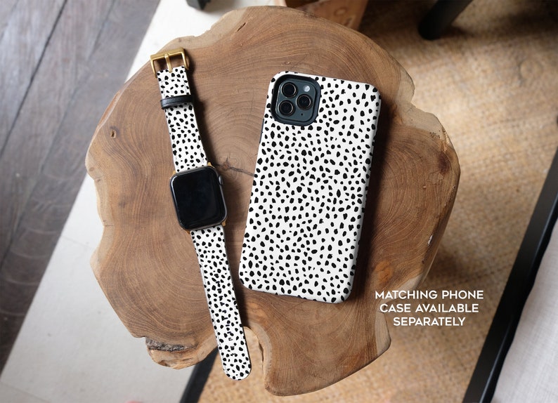 Apple Watch Strap, Black and White Animal Dots Band, Classy Dalmatian Cheetah Leopard Spots, Vegan Leather Watch Band, 38mm 40mm 42mm 44mm image 2