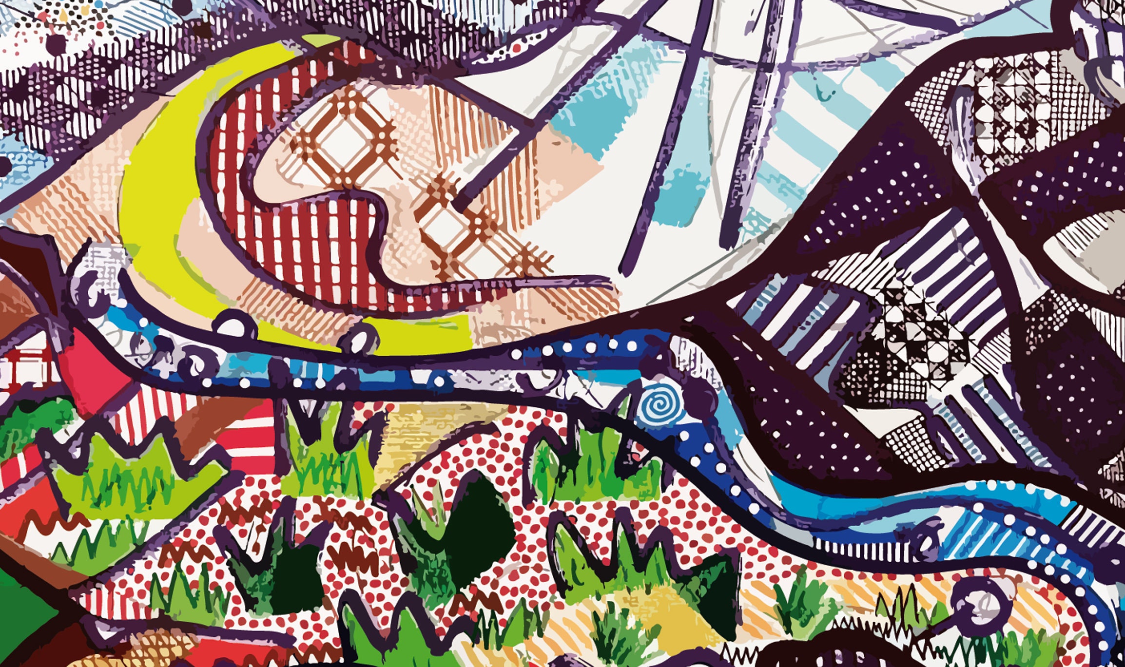 Geometric Landscape Illustration Colorful Abstract Landscape Etsy