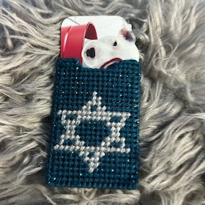 Porte-carte-cadeau Hanukkah cousu à la main à paillettes bleues et argentées