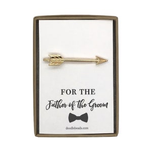 Tarjeta del padre del novio con plata o flecha de oro tie bar, para el padre de la novia, para el padrino, regalo para el padrino, para el novio