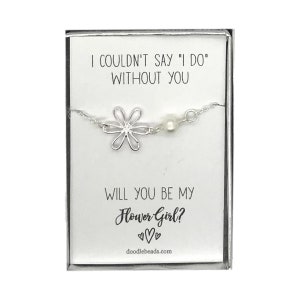 Fiore ragazza proposta regalo, argento fiore Bracciale di perle con la carta, non ho potuto dire che faccio senza di te... Sarai la mia bambina?