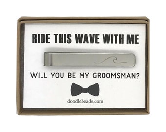 Groomsmen Gifts, Wave Tie Bar with card - Ride this Wave with me, bets man gift, groomsmen gifts, beach theme wedding, destination wedding