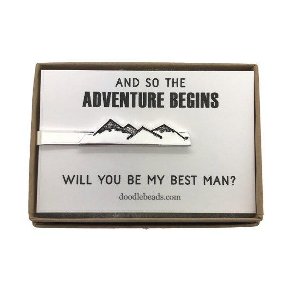 Best Man Gift, Proposal Card, Mountain Tie Bar carded, And so the adventure begins - will you be my Best Man?, Will you be my Groomsman?