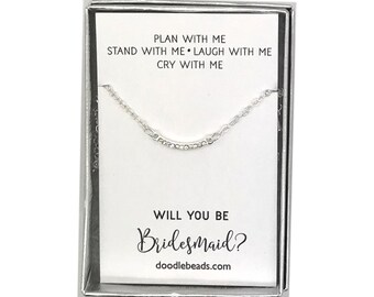 Bridesmaid Gift, Proposal, Silver or Gold CZ Crescent Bar Necklace, Plan with me, Stand with me, Laugh with me... Will you be my Bridesmaid?