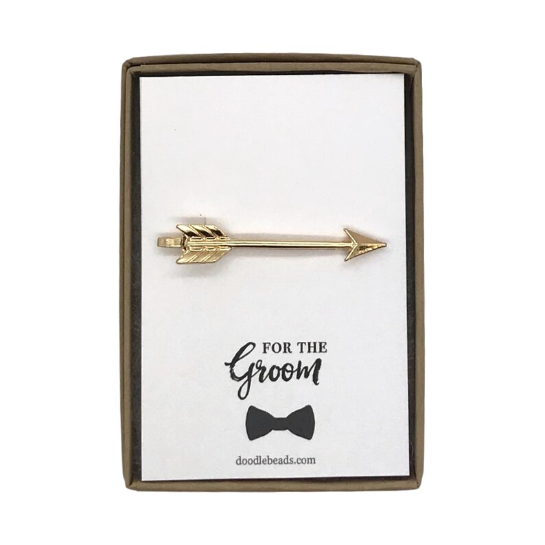 Thank You Card Wedding Party Gifts, Silver or Gold Arrow Tie Bar with Card Thank you for being part of our big day, Usher Gifts, Ring Bearer image 5