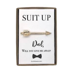 Papá regalo de la novia, plata o oro flecha tie bar, traje arriba- papá me dará de la vez?, padre del regalo de la novia, propuesta de papá, momento boda