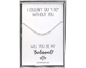 Bridesmaid Proposal, Silver or Gold CZ Crescent Bar Necklace with card, Plan with me, Stand with me... Will you be my Bridesmaid?