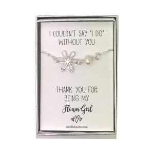 Blumenmädchen danke Geschenk, Silber Blume Perlen-Armband mit Karte, ich könnte nicht sagen, dass ich ohne dich machen... Vielen Dank für meine Blumenmädchen