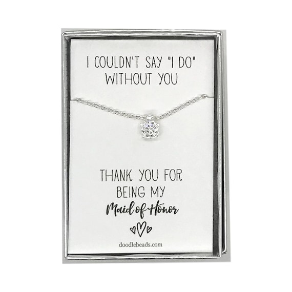 Maid of Honor Thank You Card With Silver or Gold CZ Solitaire | Etsy