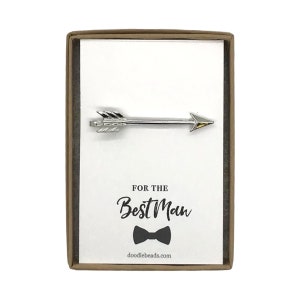 Thank You Card Wedding Party Gifts, Silver or Gold Arrow Tie Bar with Card Thank you for being part of our big day, Usher Gifts, Ring Bearer image 7