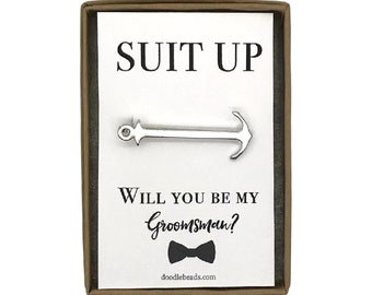 Groomsmen Proposal Gifts, Silver Anchor Tie Bar with card- Suit Up, Will you be my Groomsman? Best Man Gift, Wedding party proposal