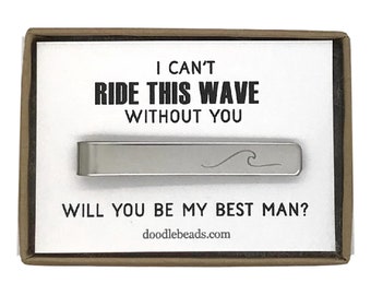 Beach wedding, Hawaii Wedding, Best Man Gift,  Wave Tie Bar, I can't ride this wave without you - will you be my Best Man?  groomsmen gifts