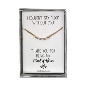 Carta de la Dama de Honor gracias, Silver or Gold CZ Crescent Bar Collar, no podría decir que lo hago sin ti, Gracias por ser mi dama de honor