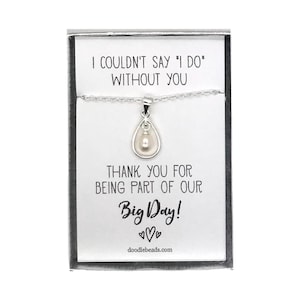Fiesta de bodas gracias regalos para ella, damas de honor regalo de joyería, colgante de perla delicada con tarjeta, Gracias por ser parte de nuestro gran día