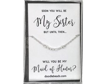 Maid of Honor Proposal Gift, Silver or Gold CZ Solitaire Necklace, Soon you will be my Sister but until then - Will you be my Bridesmaid?