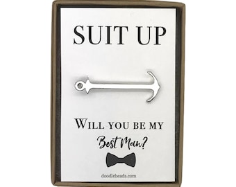 Best Man Proposal card, Silver Anchor Tie Bar, Suit Up, Will you be my Groomsman? Best Man Gift, Wedding party proposal gifts, beach wedding