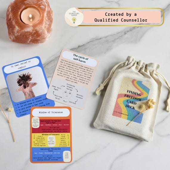 Finding Freedom Card Deck, Self-Harm card deck, DBT, Coping Skills, Therapeutic Resource, Self Help, Counselling, Window of Tolerance Poster