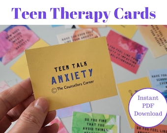 24 Teen Therapy Cards for Anxiety, Counselling Tool, Adolescent Cards, Flash cards to create self awareness, Discussion cards, Emotion cards