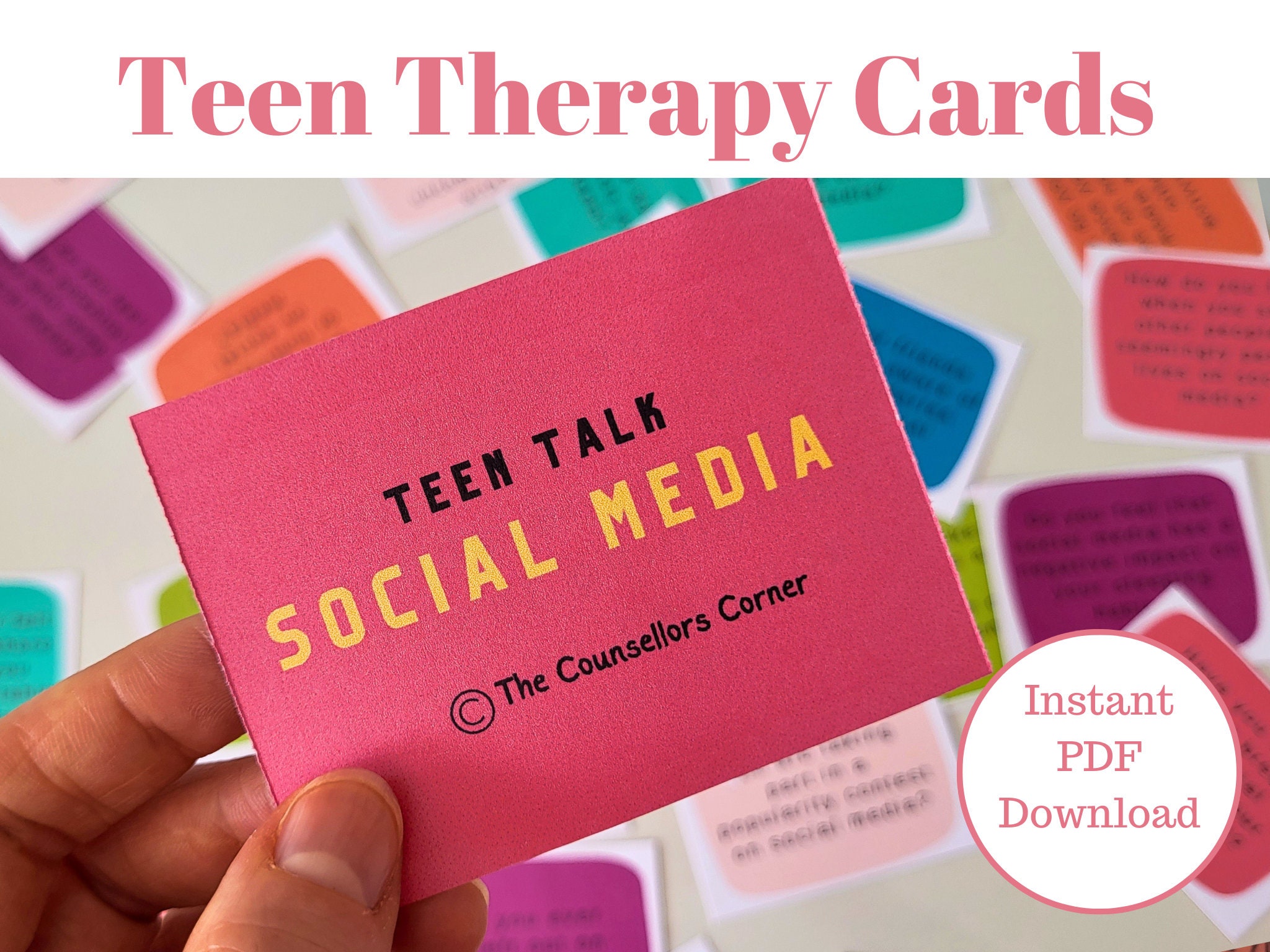 32 Teen Therapy Cards to explore Social Media, Counselling Tool, Adolescent Cards, Flash cards to create self awareness, Discussion cards