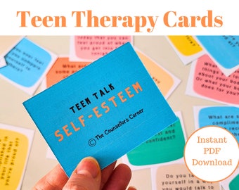 32 Teen Therapy cards to explore Self-Esteem, Counselling Tool. Adolescent cards, Flash cards to promote confidence and discussions