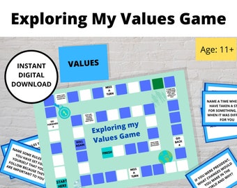 Exploring my Values Game, Therapy Game for Adolescents and Adults, Counselling Resources, Self Awareness, Life Purpose, Discovery, School